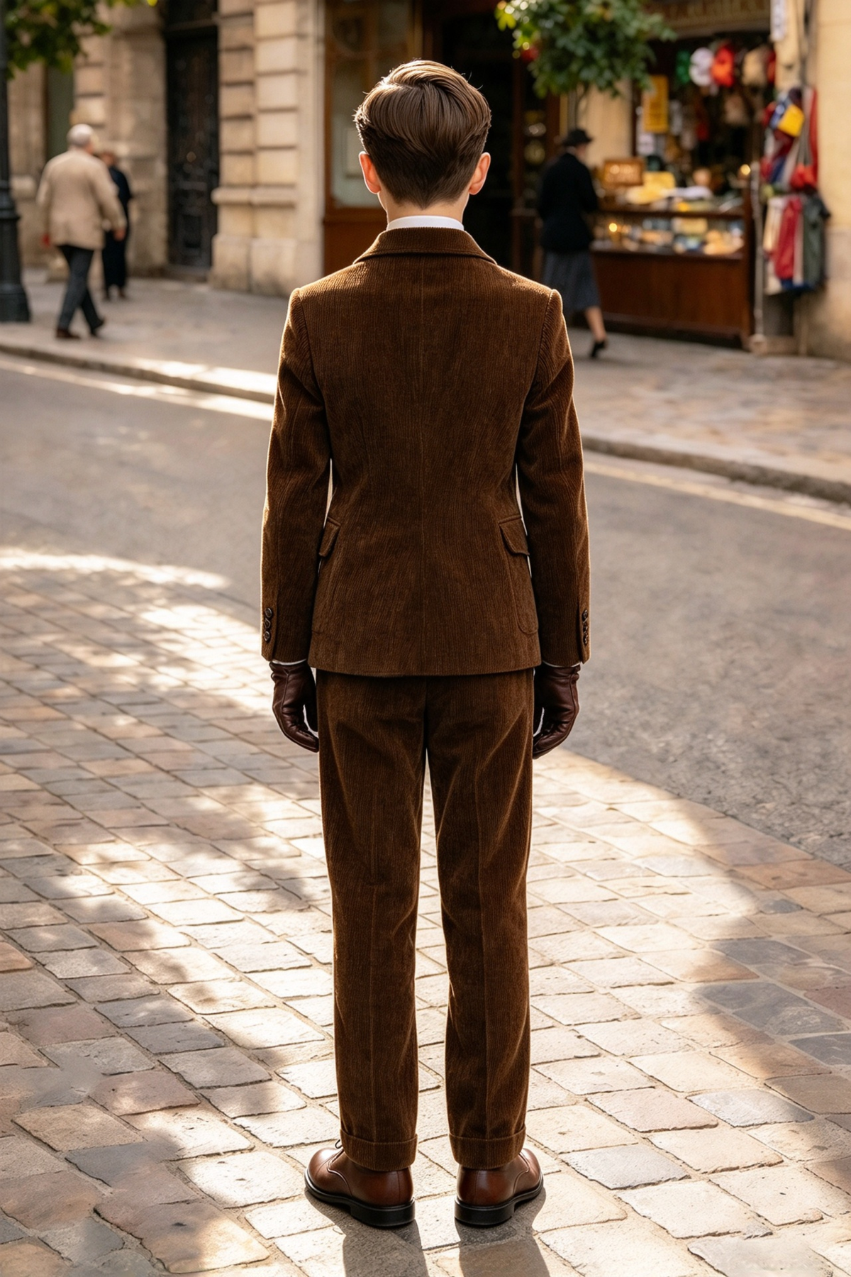 Dark Brown Corduroy Single Breasted 2-Piece Suit Set