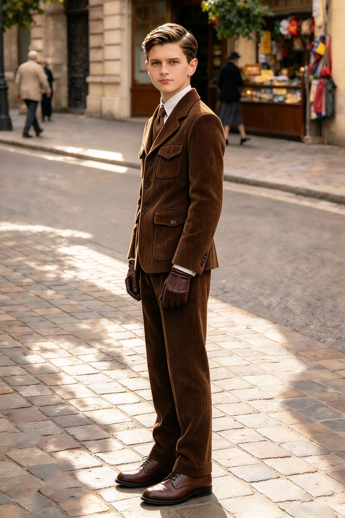 Dark Brown Corduroy Single Breasted 2-Piece Suit Set