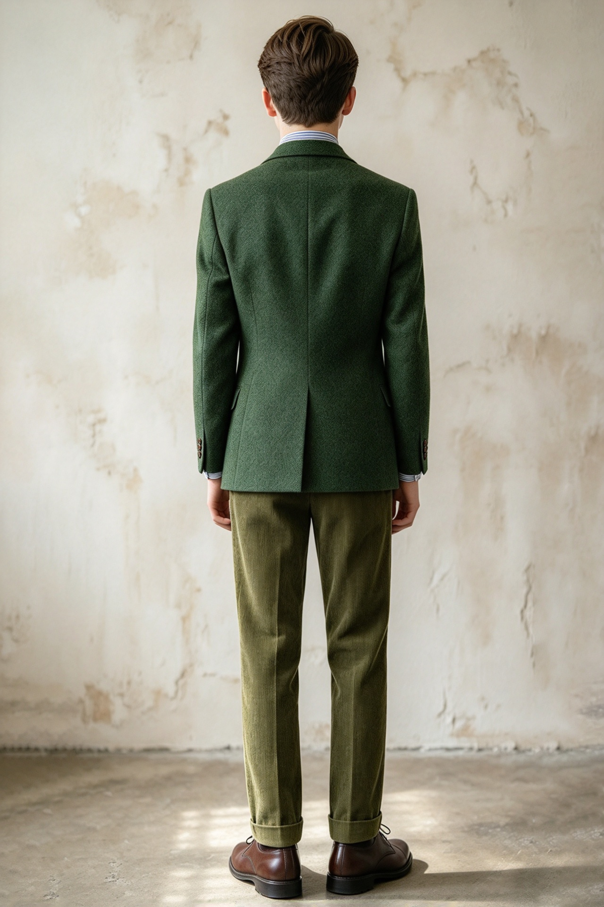 Green Herringbone Blazer & Olive Corduroy Trousers 2-Piece Suit Set