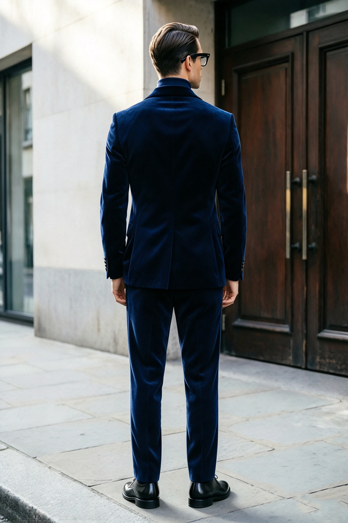 Navy Velvet Double Breasted Suit 2-Piece Set