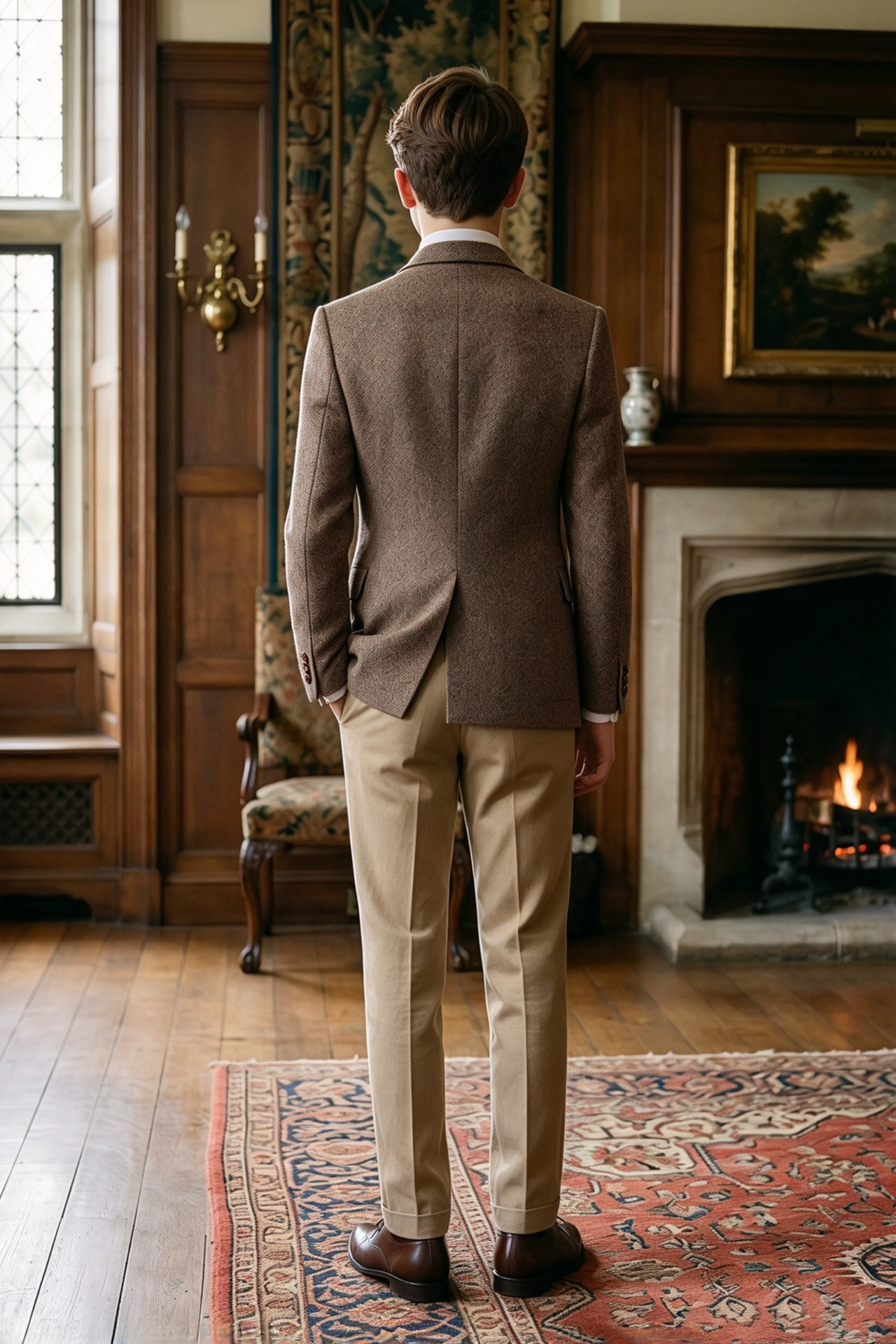 Light Brown & Khaki Herringbone Single Breasted 3-Piece Suit