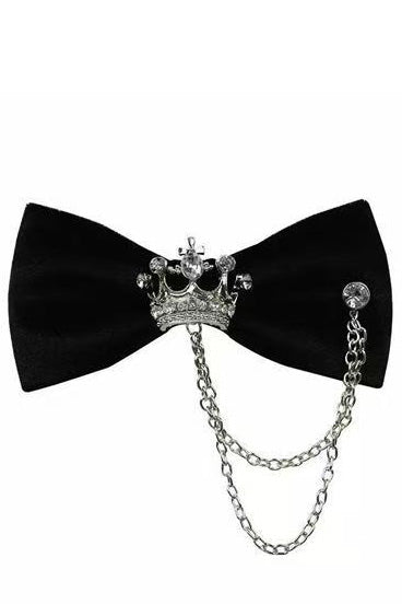 Black Velvet Rhinestone Crown Bow Tie