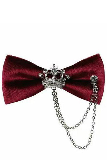 Black Velvet Rhinestone Crown Bow Tie
