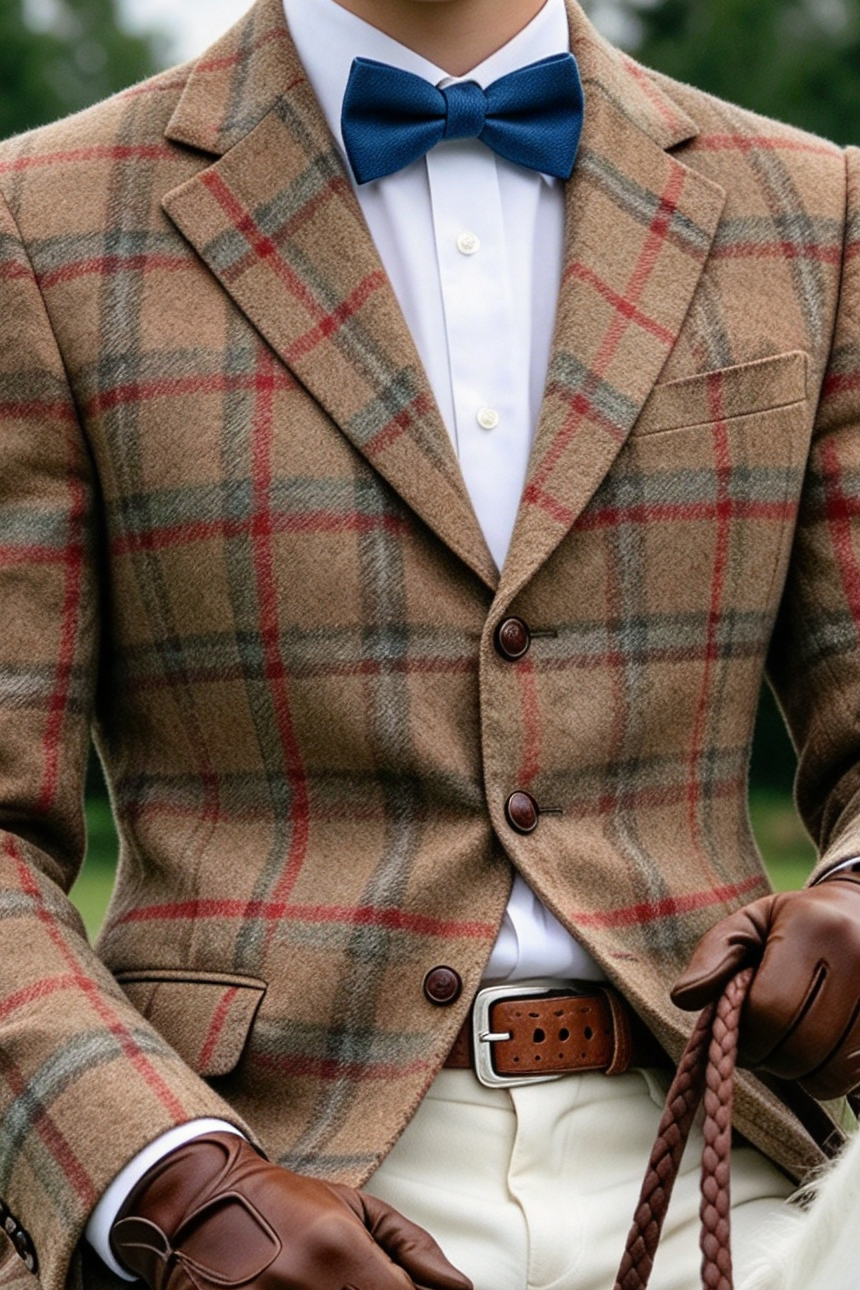 Brown & Red Plaid Tweed Blazer