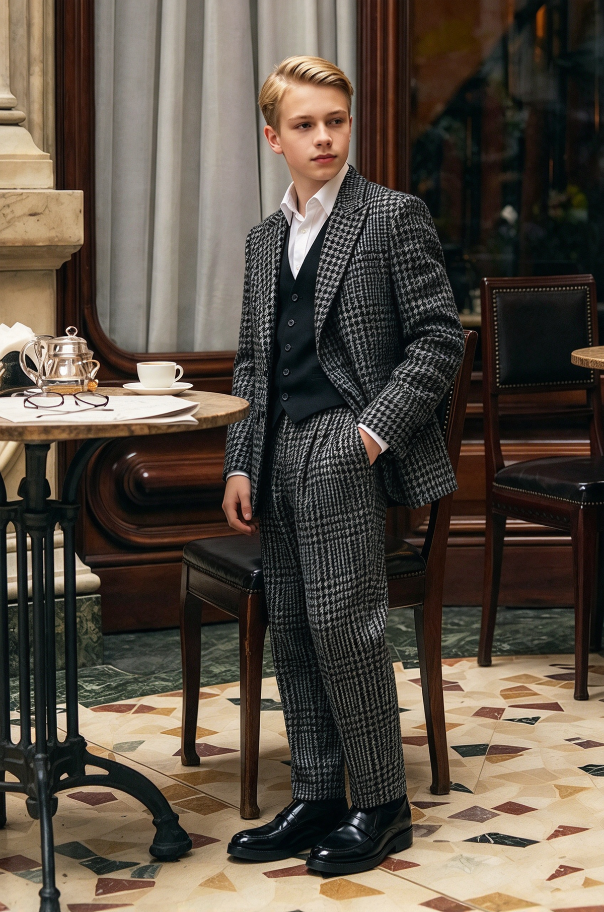 Black & Grey Houndstooth Thick Single Breasted Suit 2-Piece Set