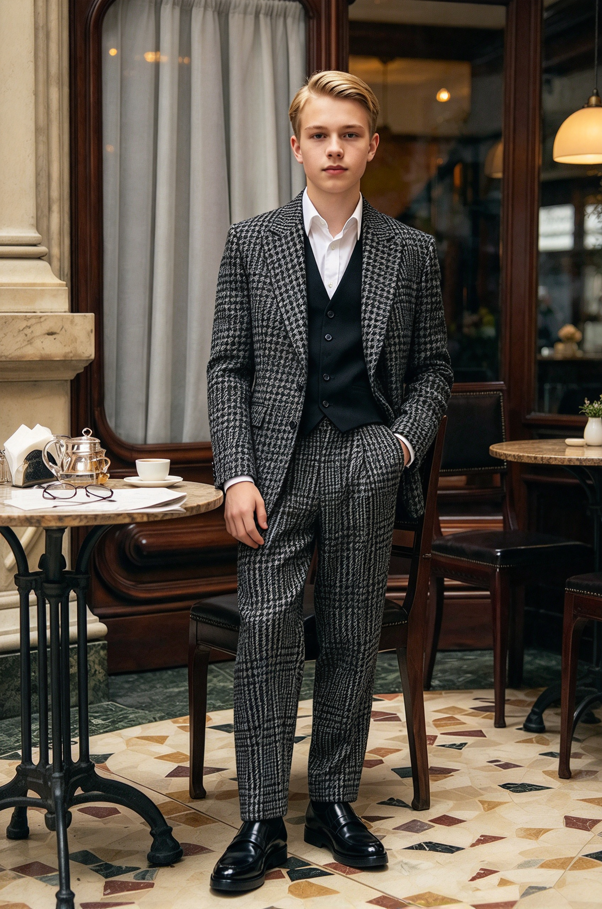 Black & Grey Houndstooth Thick Single Breasted Suit 2-Piece Set