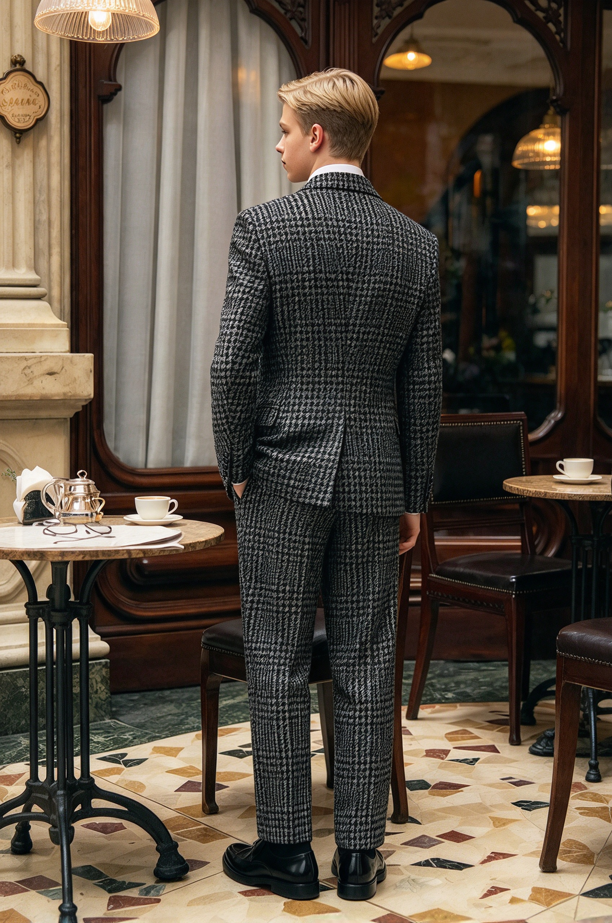 Black & Grey Houndstooth Thick Single Breasted Suit 2-Piece Set
