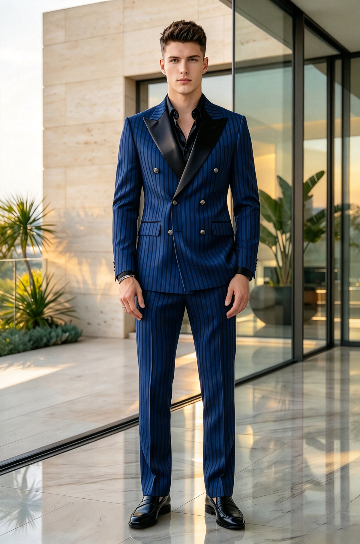 Deep Royal Blue Striped Double Breasted 2-Piece Suit