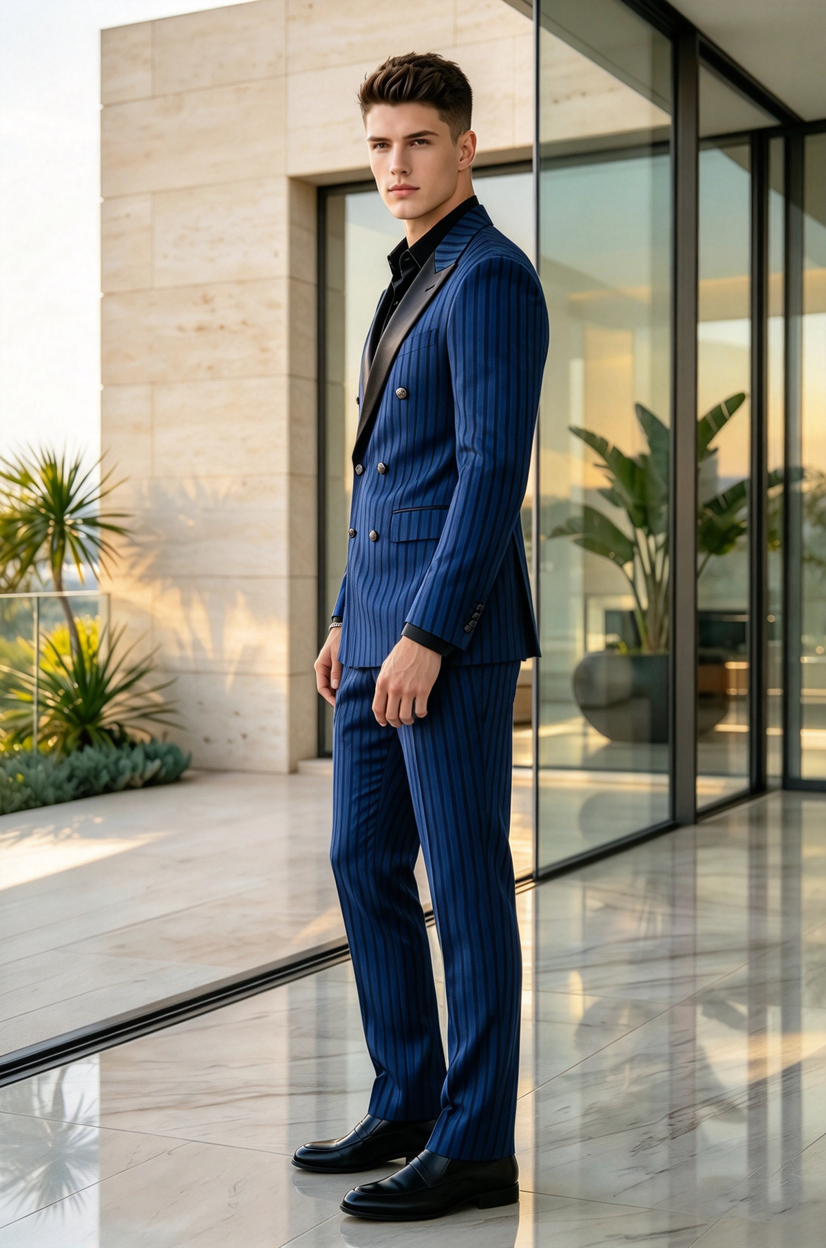 Deep Royal Blue Striped Double Breasted 2-Piece Suit