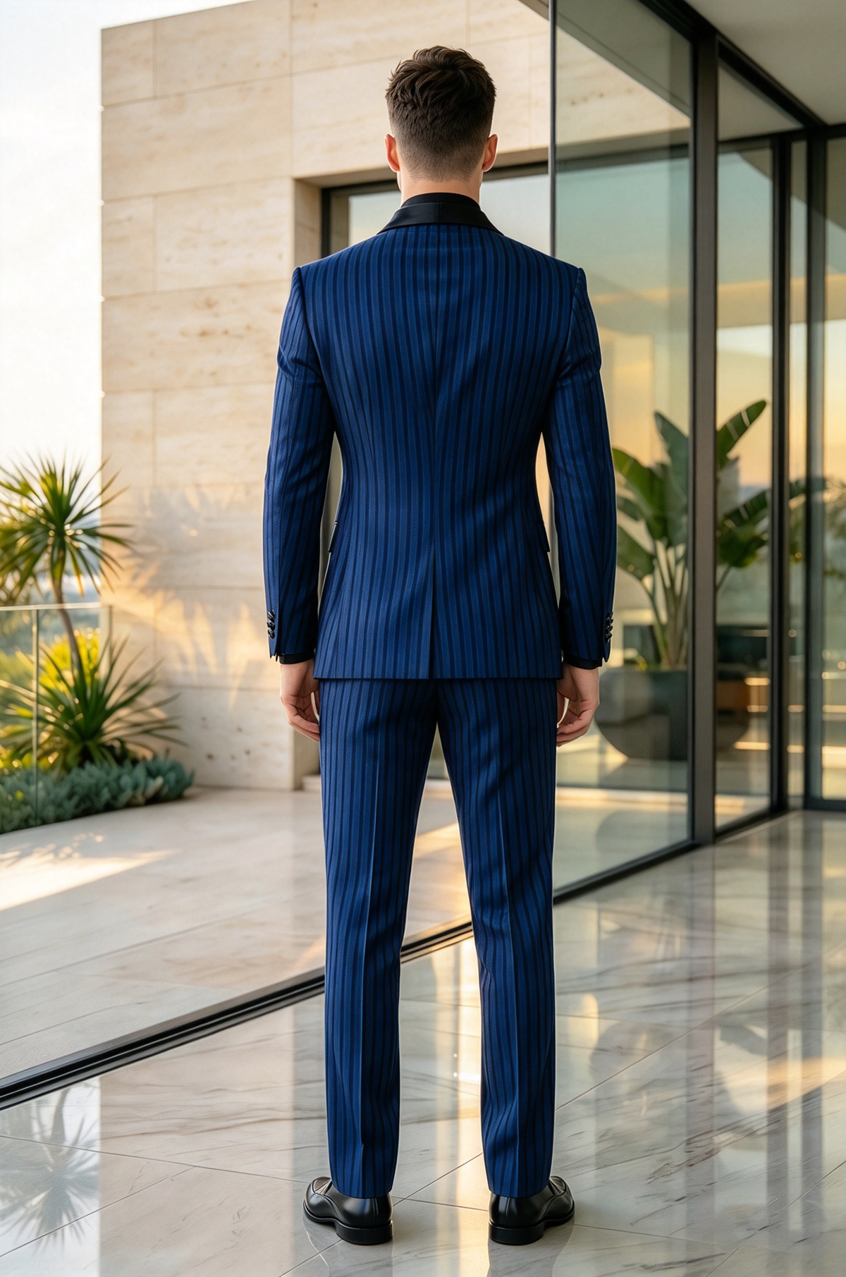 Deep Royal Blue Striped Double Breasted 2-Piece Suit