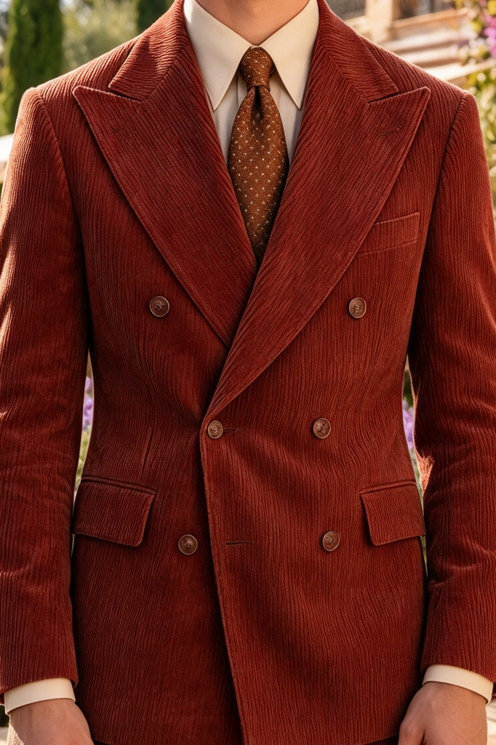 Brick Red Corduroy Double Breasted 2-Piece Suit