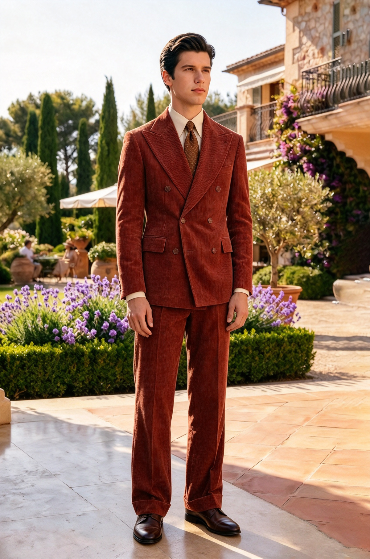 Brick Red Corduroy Double Breasted 2-Piece Suit