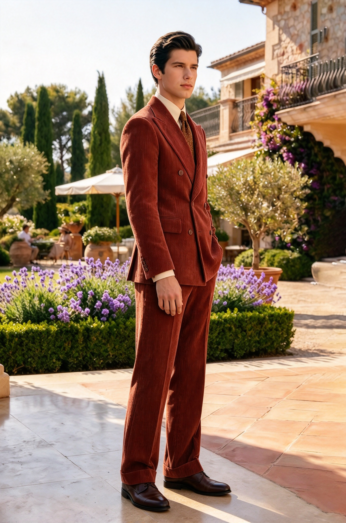Brick Red Corduroy Double Breasted 2-Piece Suit