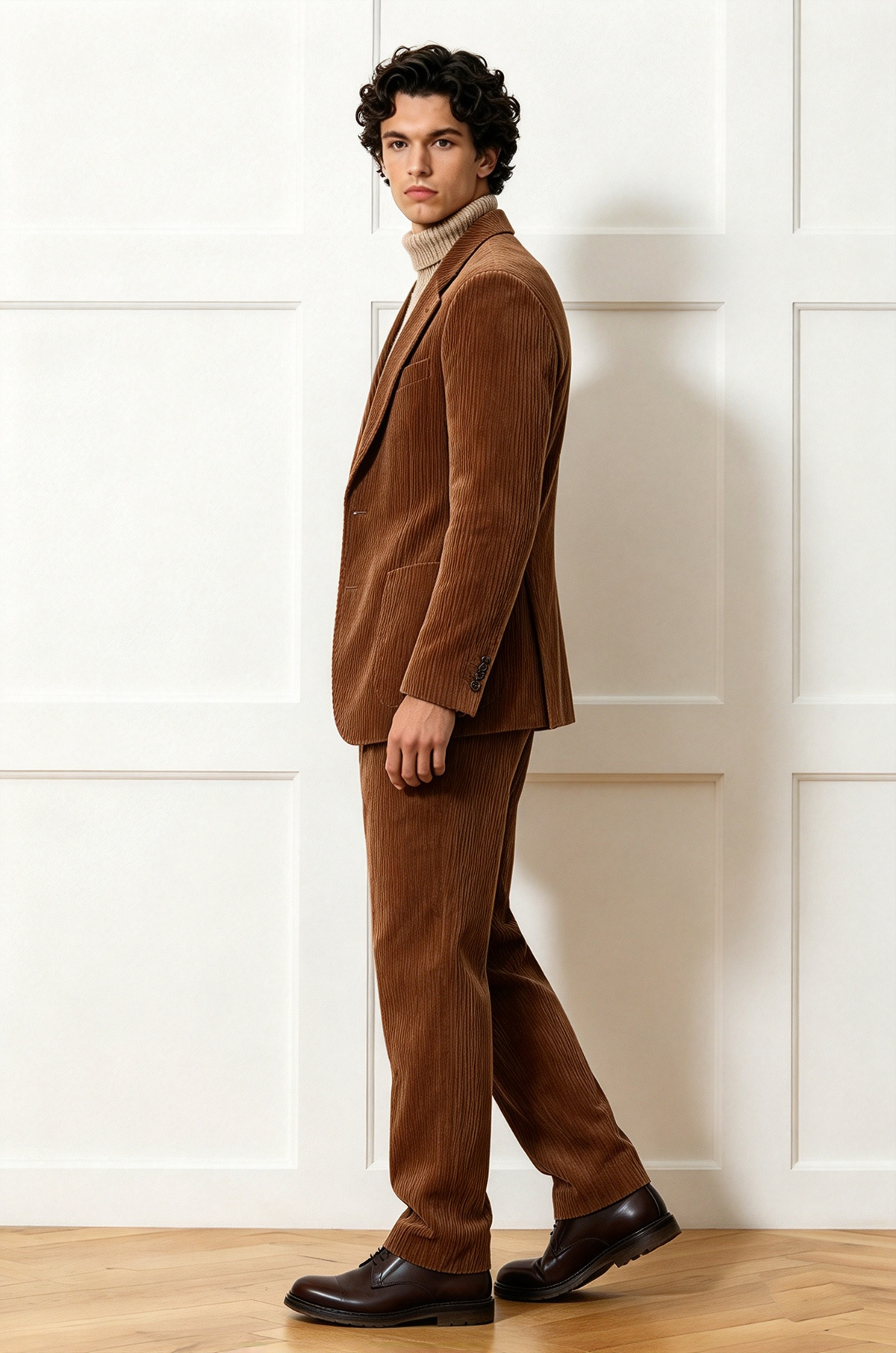 Brown Corduroy Single Breasted 2-Piece Suit