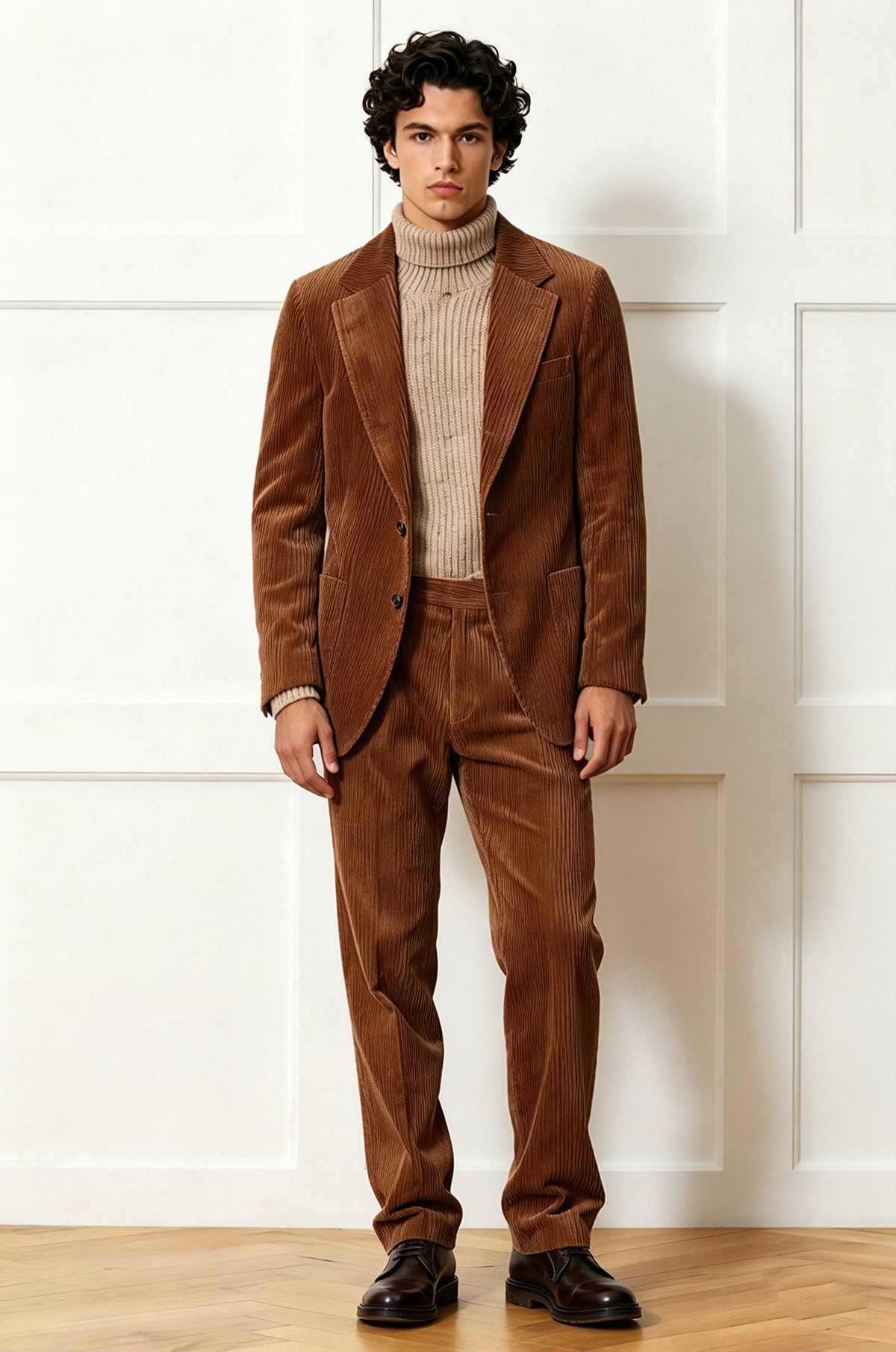 Brown Corduroy Single Breasted 2-Piece Suit