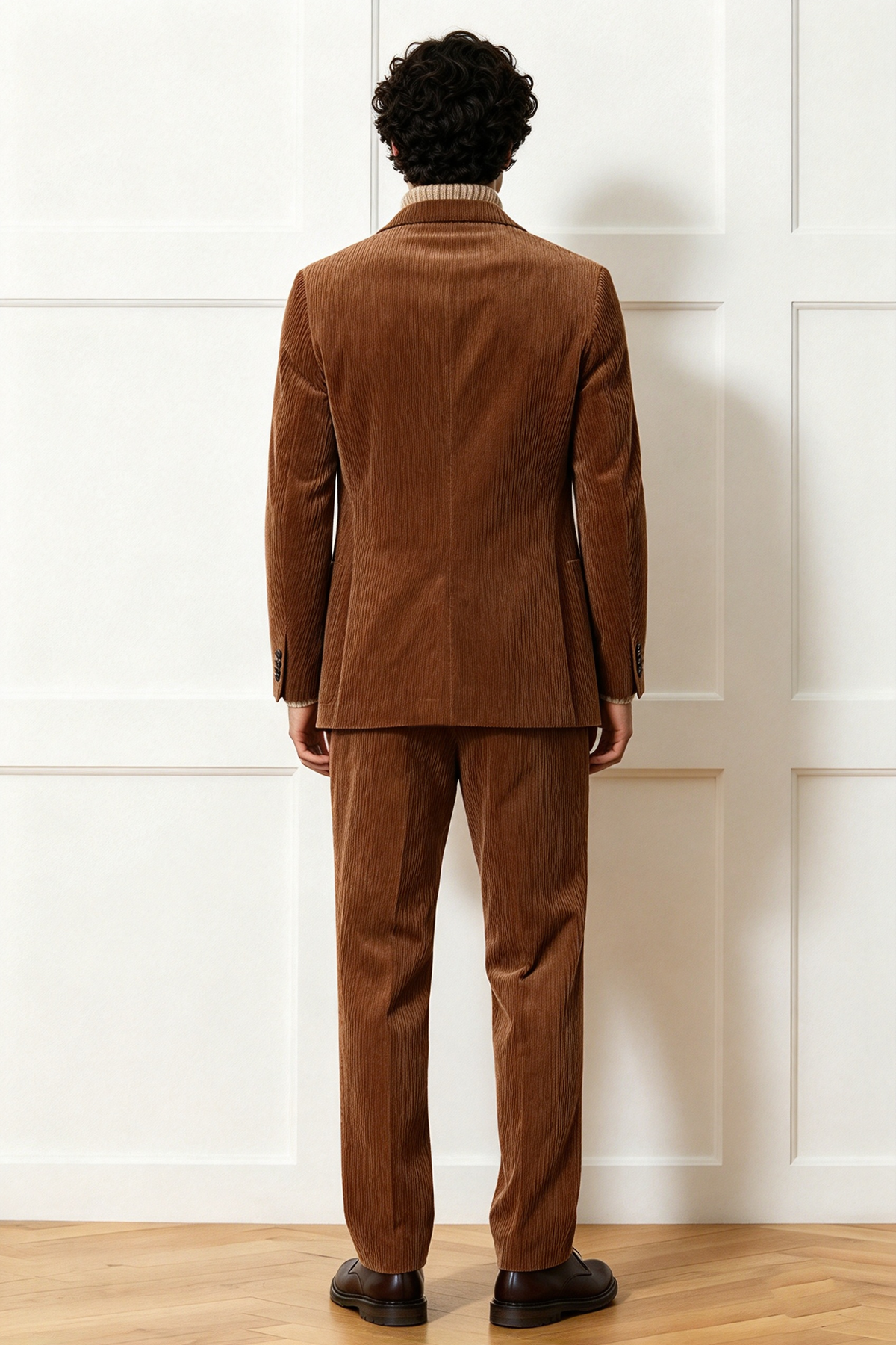 Brown Corduroy Single Breasted 2-Piece Suit