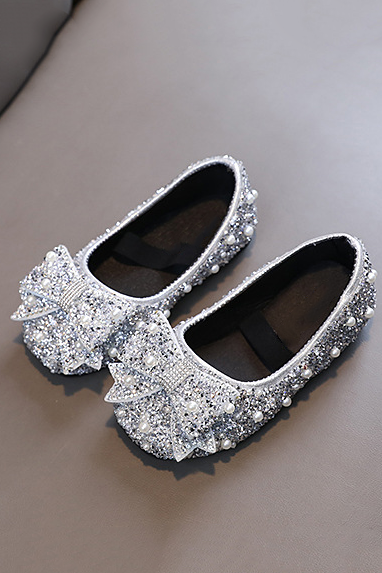 Pink Rhinestone Pearl Bow Princess Flat Dress Shoes