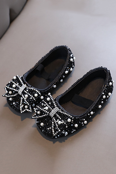 Pink Rhinestone Pearl Bow Princess Flat Dress Shoes