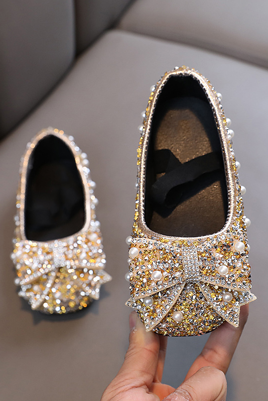 Pink Rhinestone Pearl Bow Princess Flat Dress Shoes
