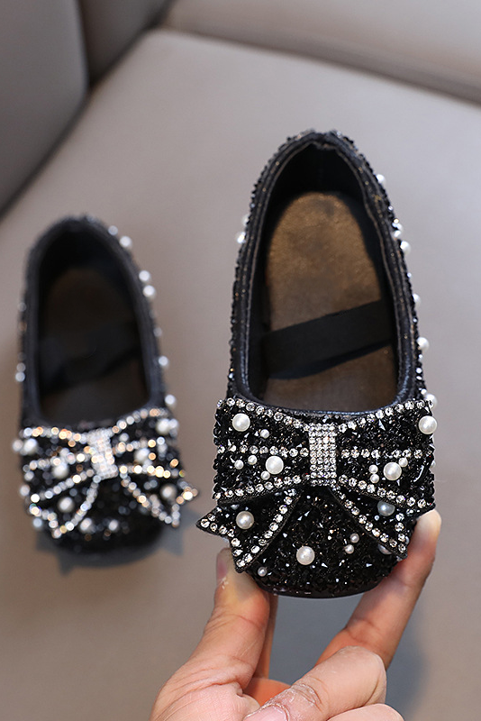 Pink Rhinestone Pearl Bow Princess Flat Dress Shoes