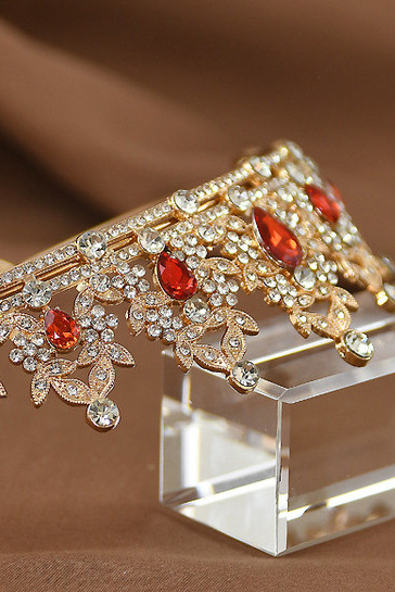 Colorful Rhinestone Gold Alloy Princess Tiara