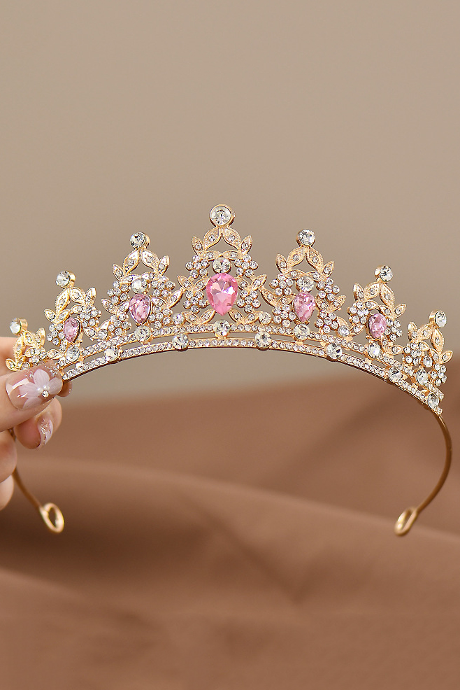 Colorful Rhinestone Gold Alloy Princess Tiara