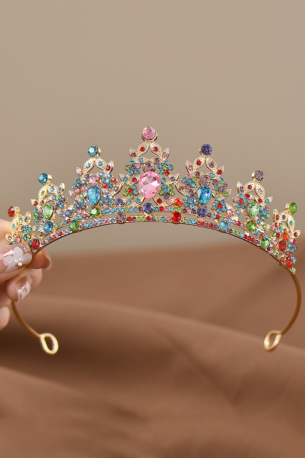 Colorful Rhinestone Gold Alloy Princess Tiara