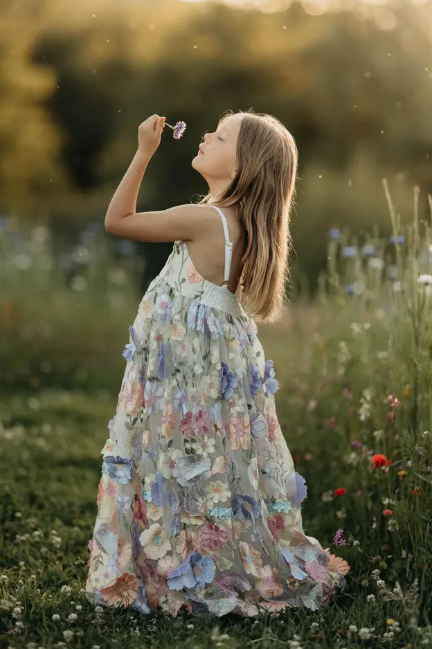 White Spaghetti Strap 3D Floral Tulle Maxi Dress