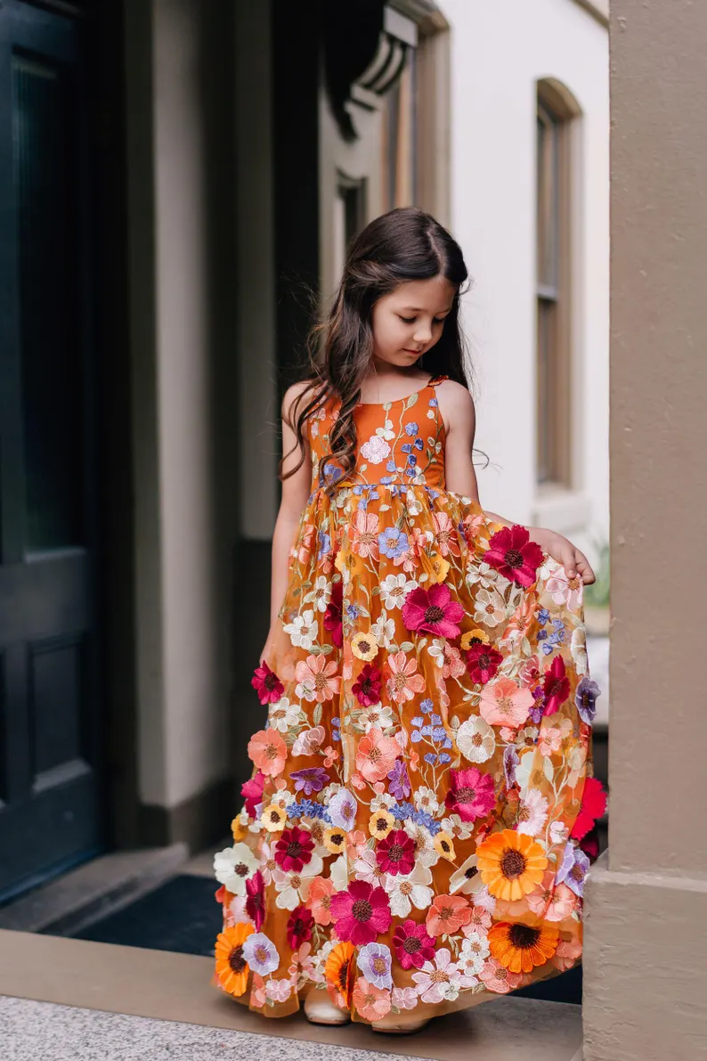 White Spaghetti Strap 3D Floral Tulle Maxi Dress