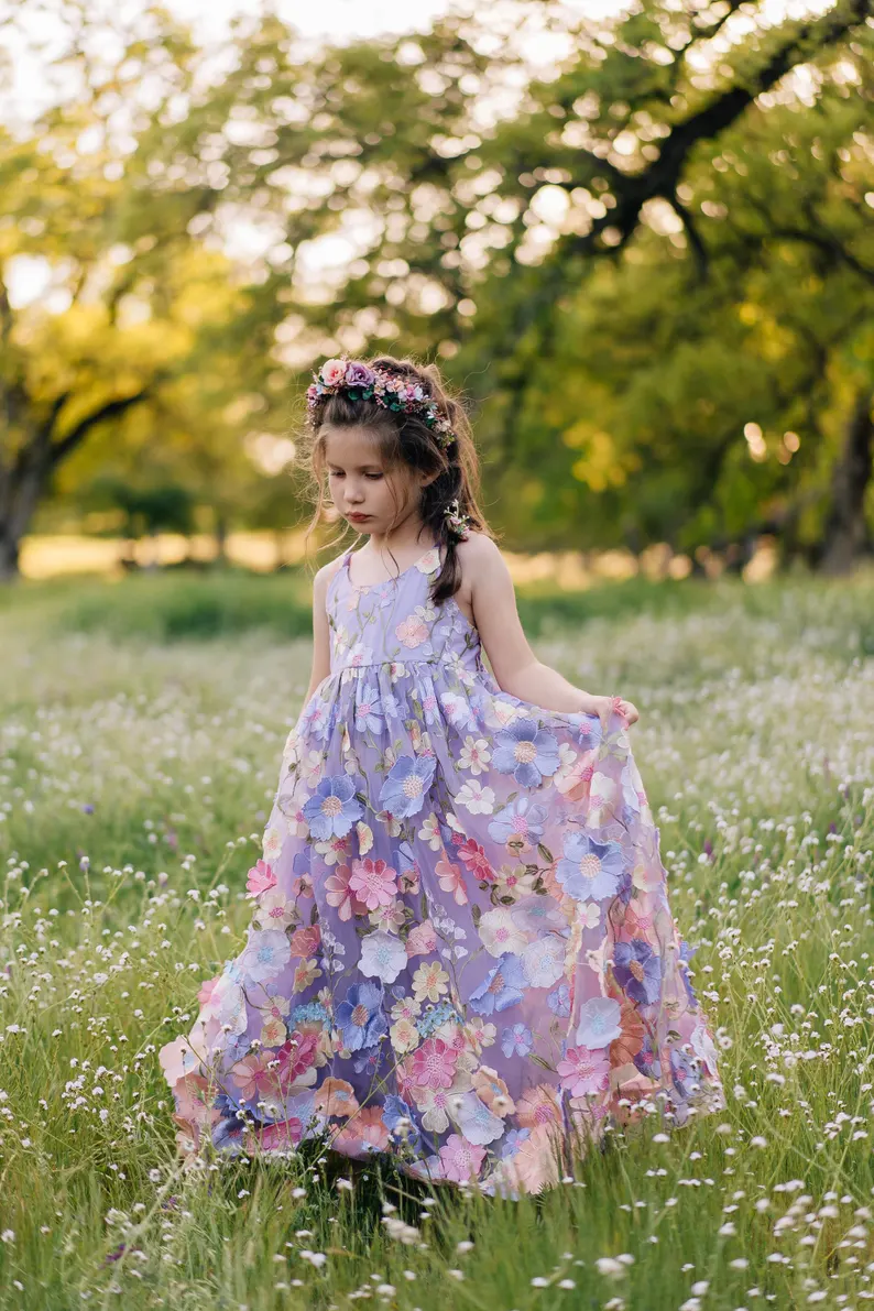 White Spaghetti Strap 3D Floral Tulle Maxi Dress