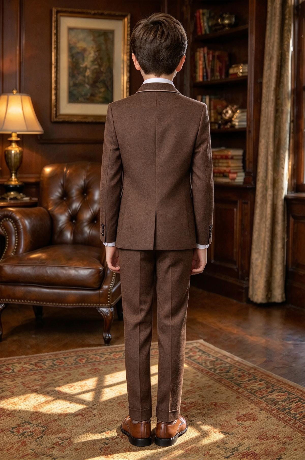 Dark Brown Trimmed Suit Single-Breasted 3 Piece Set