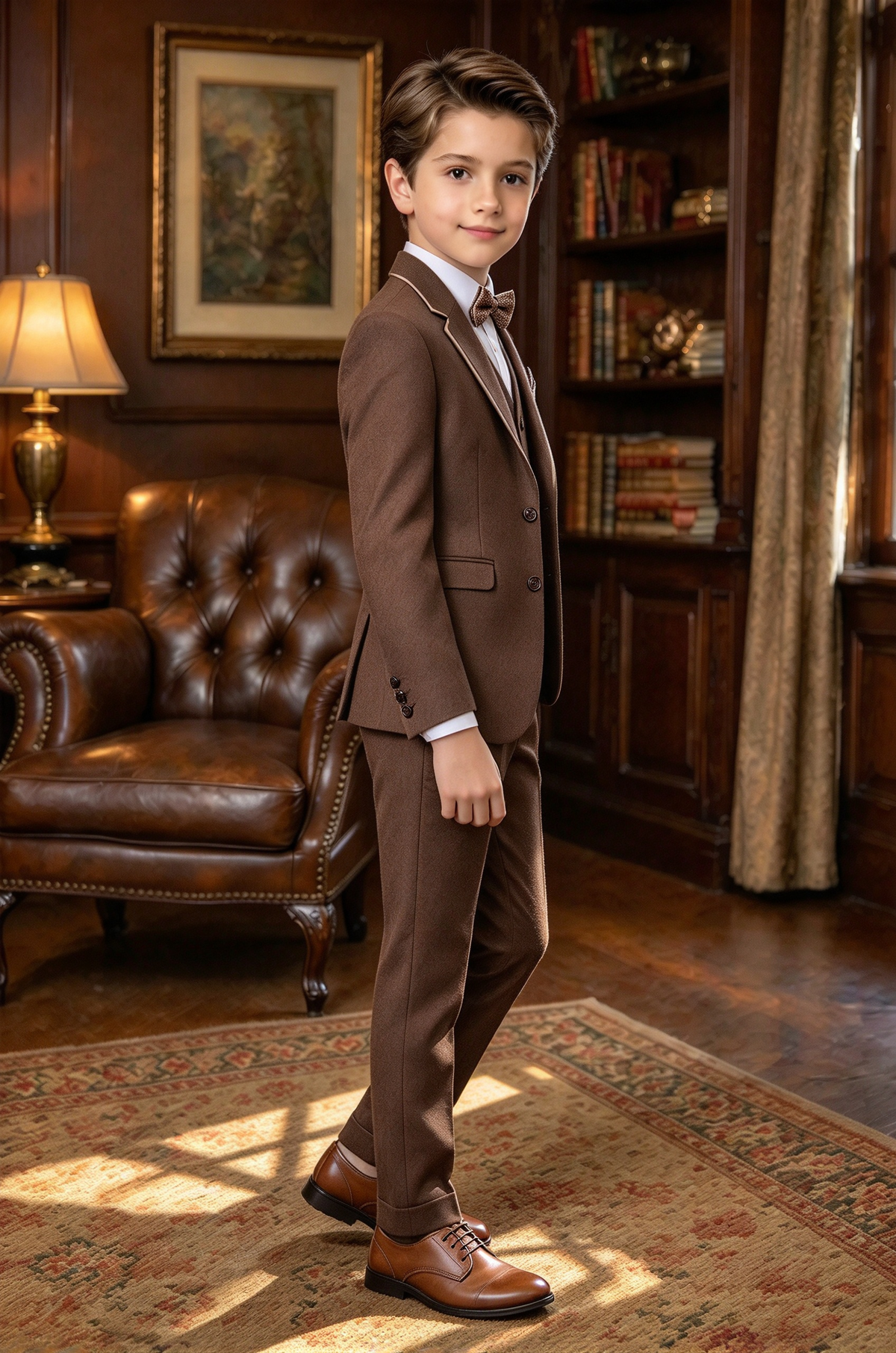 Dark Brown Trimmed Suit Single-Breasted 3 Piece Set