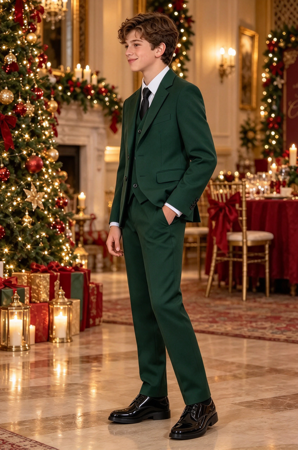 Dark Green Single-Breasted Formal 3 Piece Suit Set