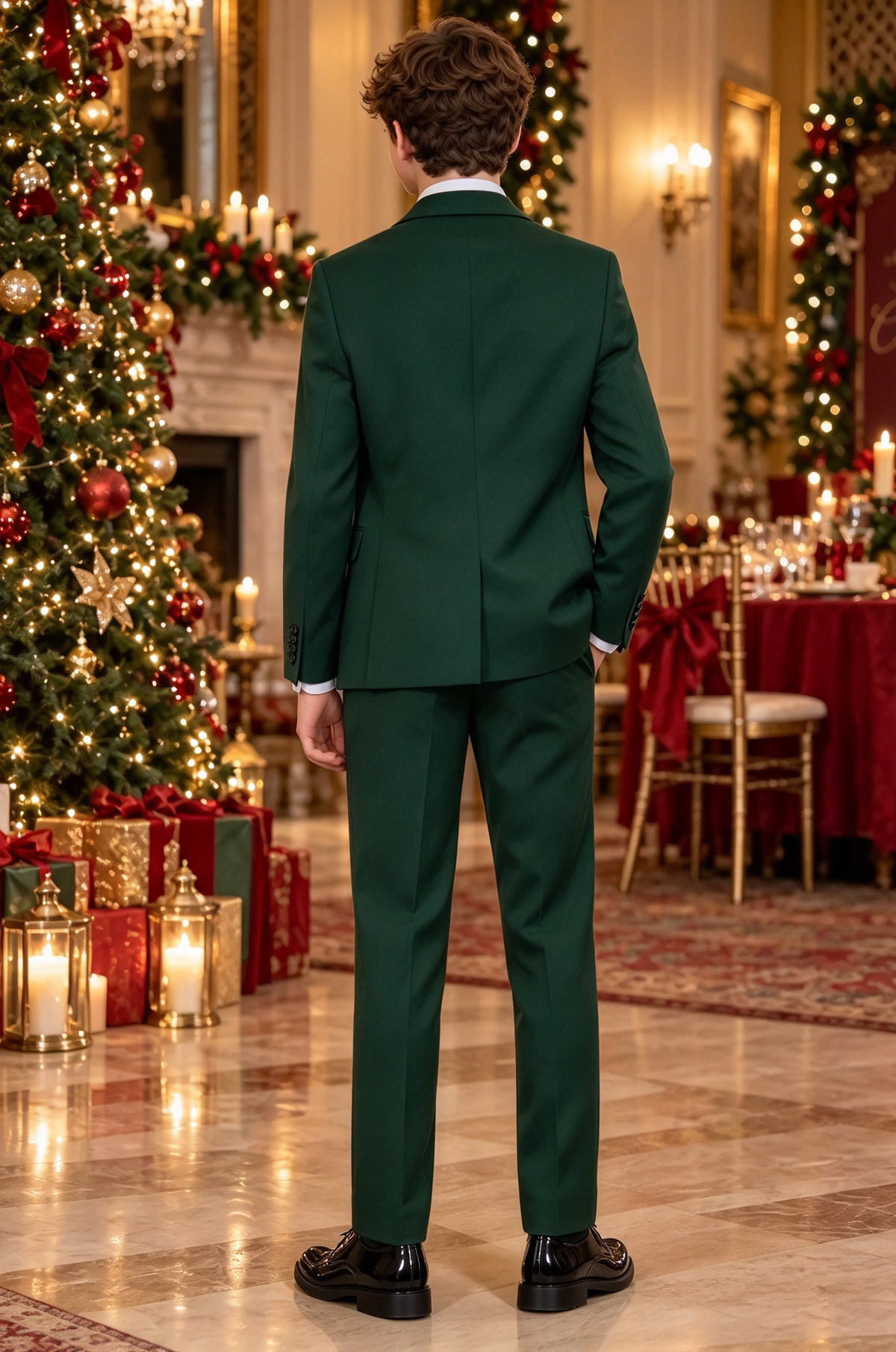 Dark Green Single-Breasted Formal 3 Piece Suit Set