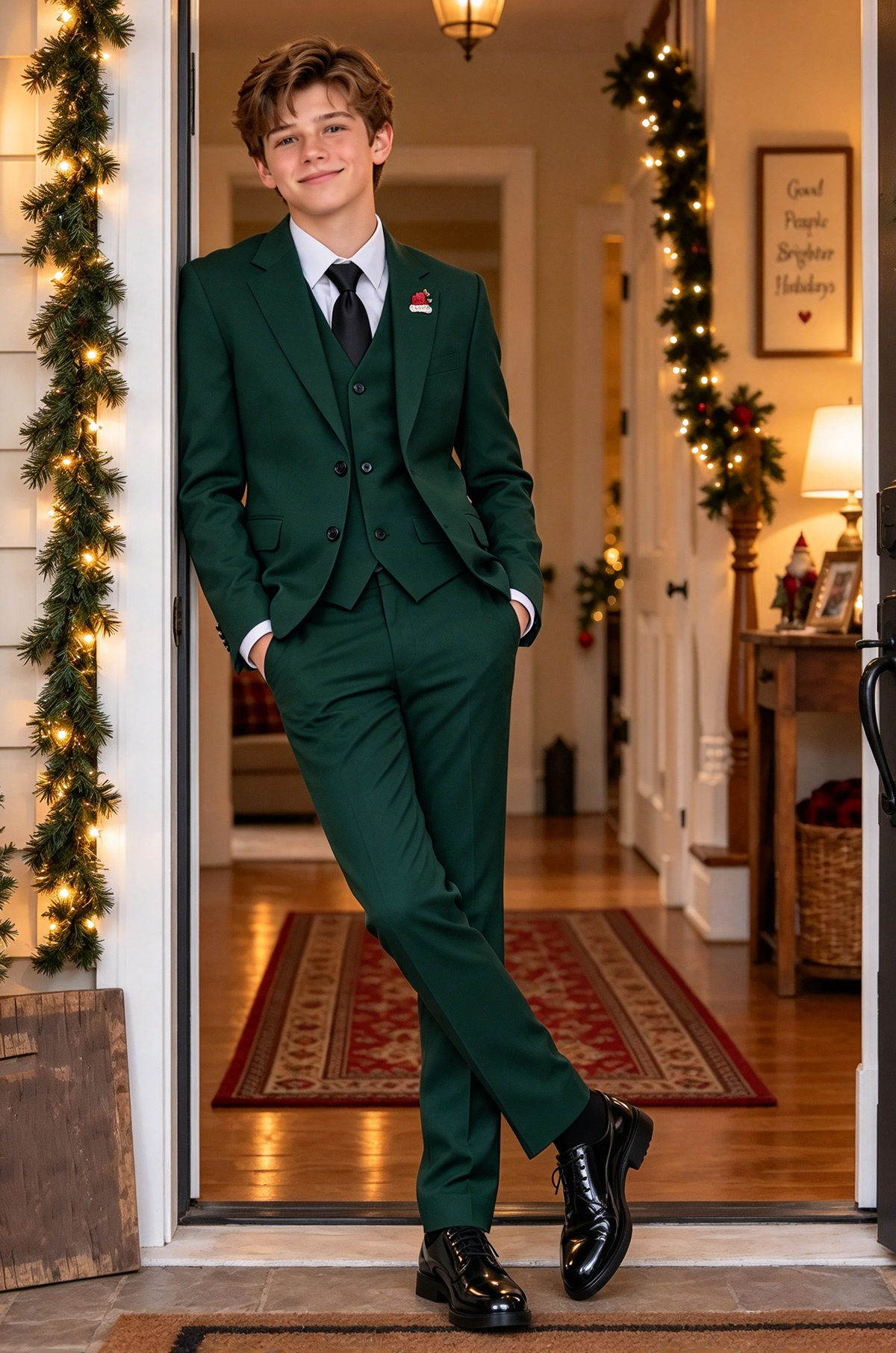 Dark Green Single-Breasted Formal 3 Piece Suit Set