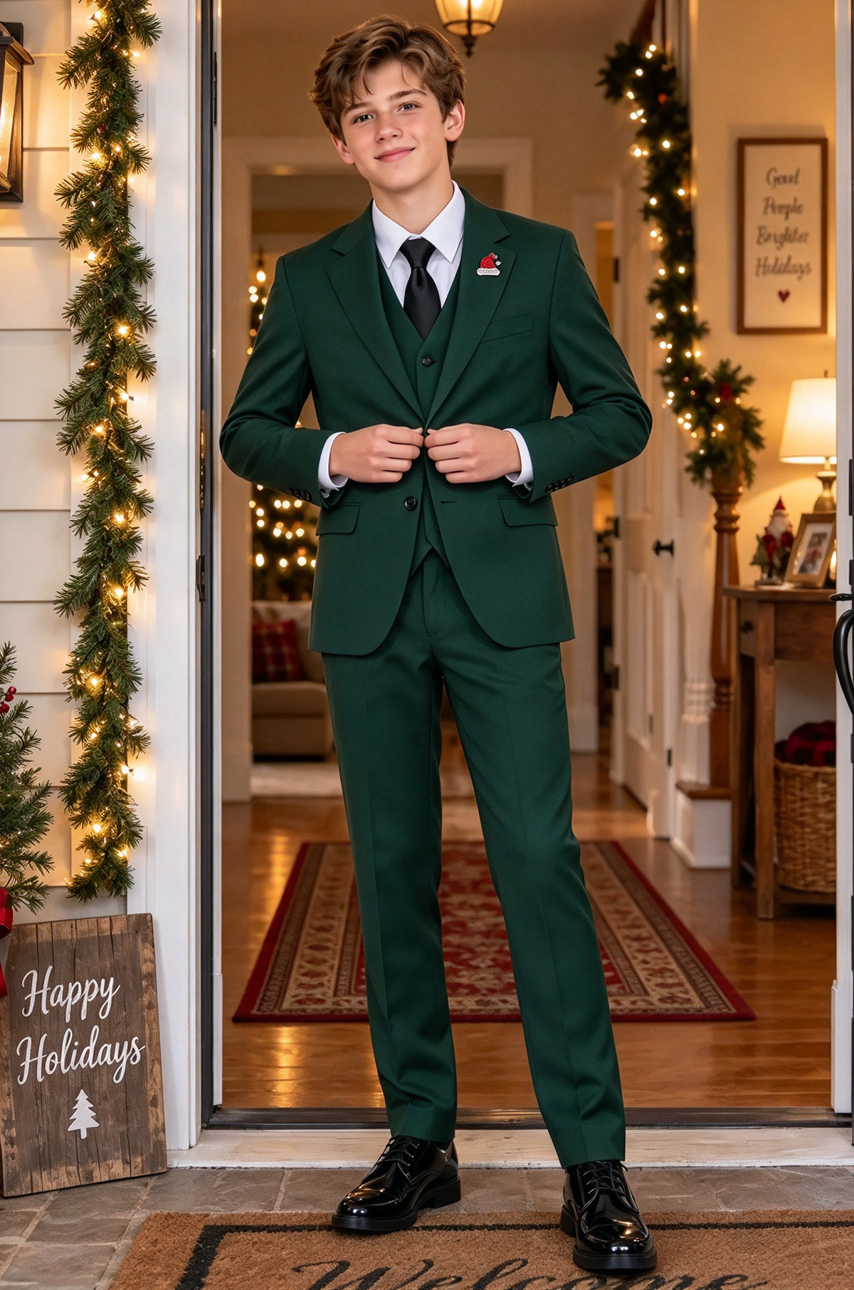 Dark Green Single-Breasted Formal 3 Piece Suit Set