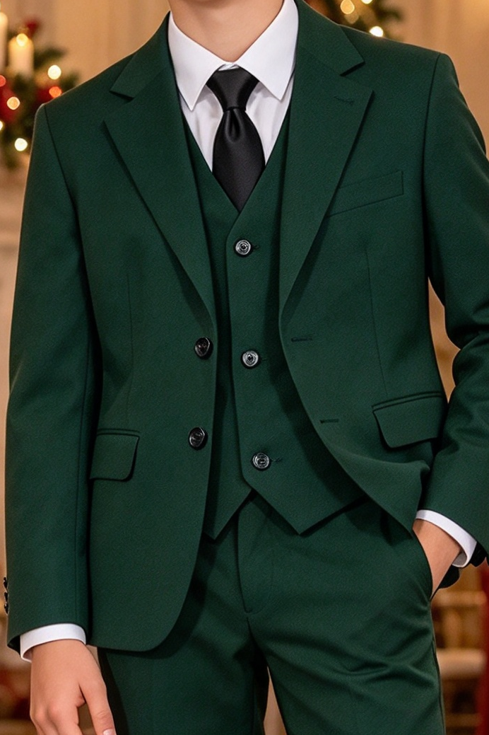 Dark Green Single-Breasted Formal 3 Piece Suit Set