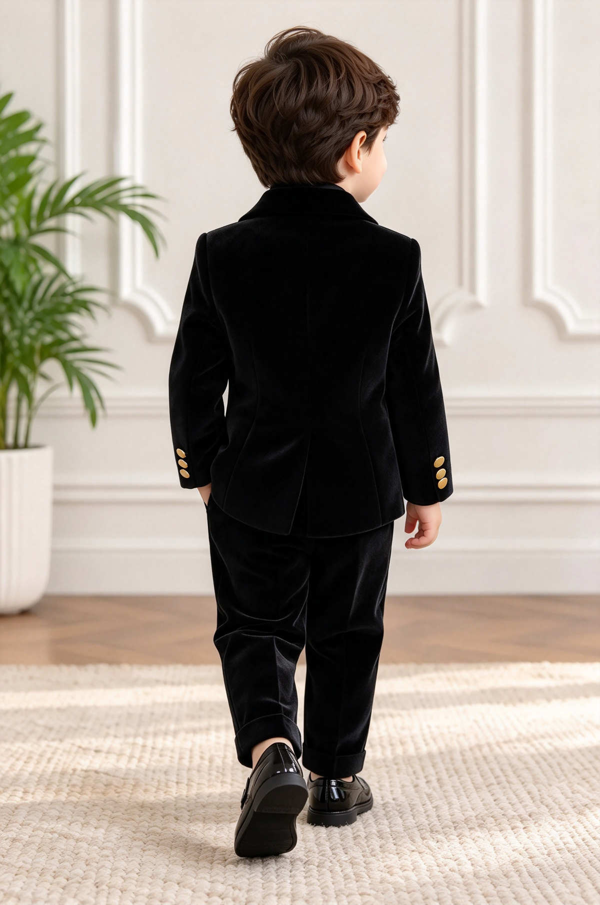 Black Velvet Gold Button Formal Suit Single-Breasted 3 Piece Set