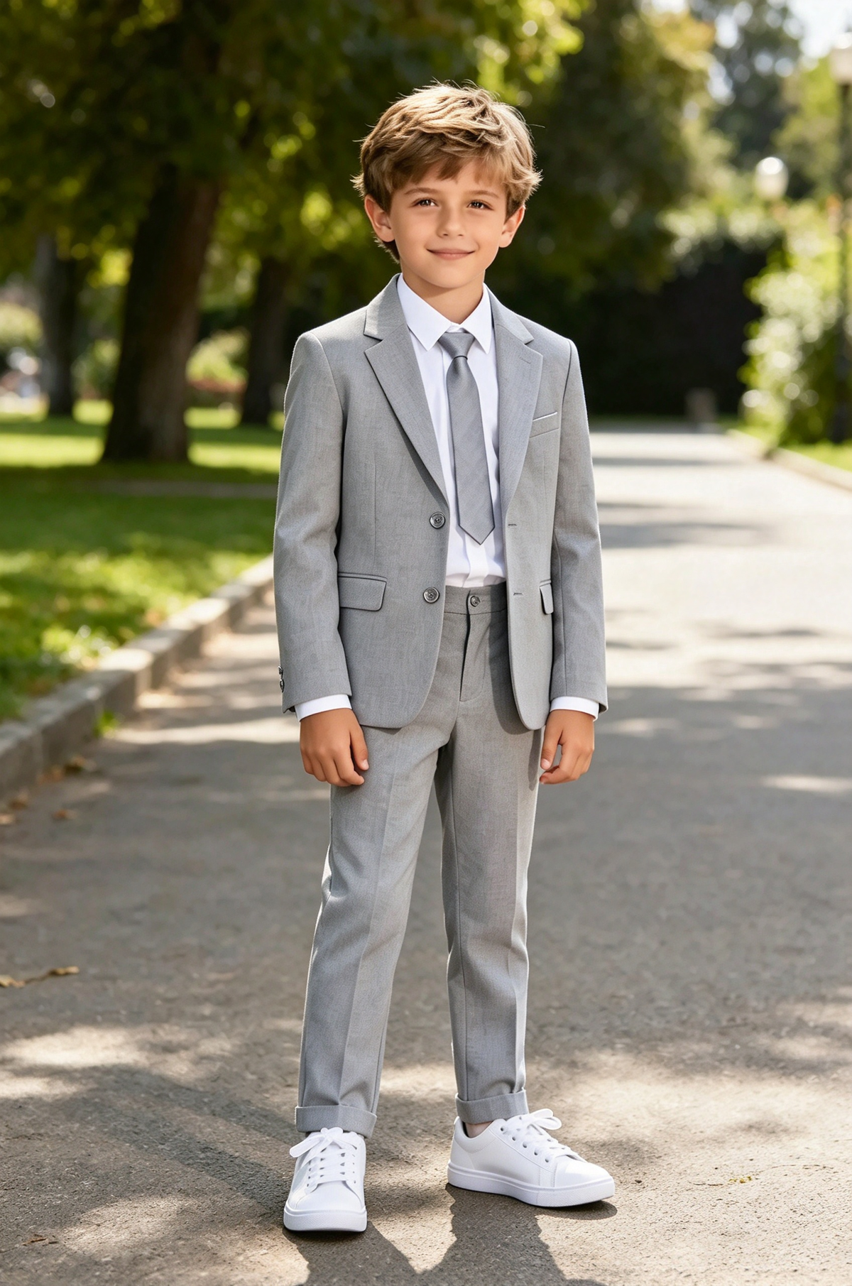 Light Grey Single-Breasted 2 Piece Suit Set