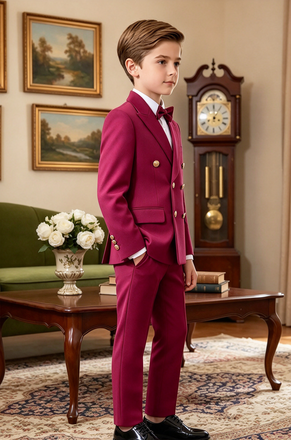 Magenta & Gold Button Double Breasted Suit 2 Piece Set