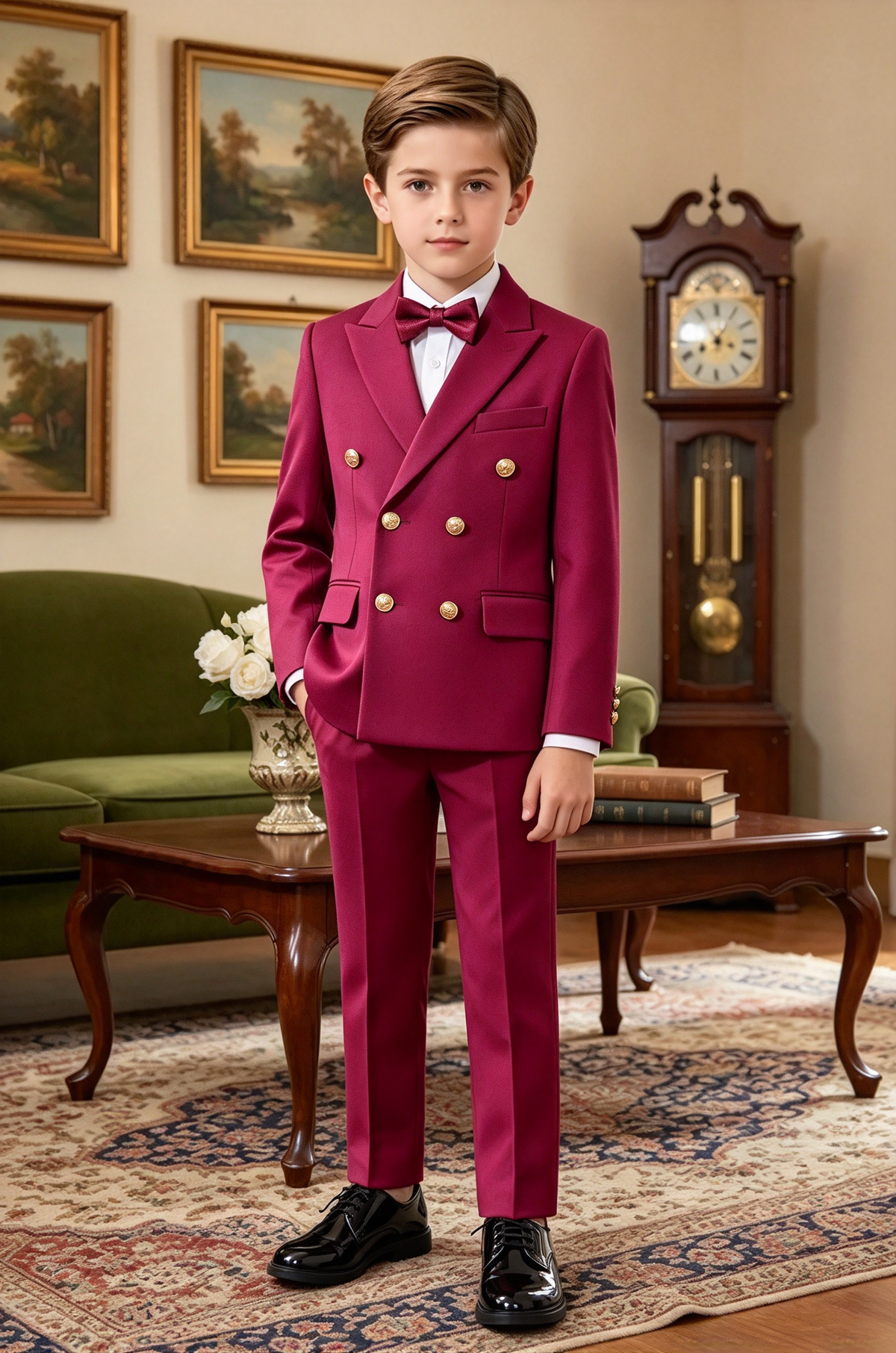 Magenta & Gold Button Double Breasted Suit 2 Piece Set