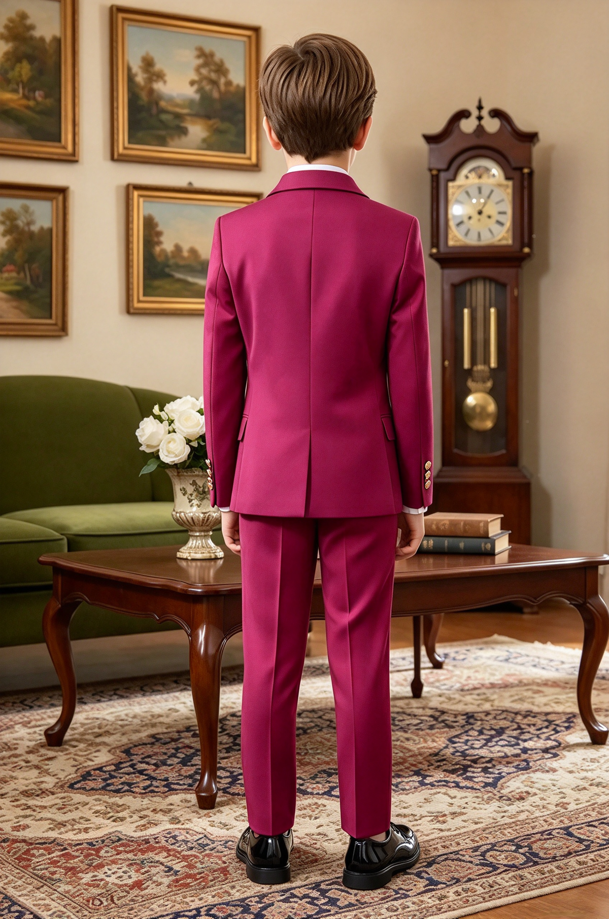 Magenta & Gold Button Double Breasted Suit 2 Piece Set