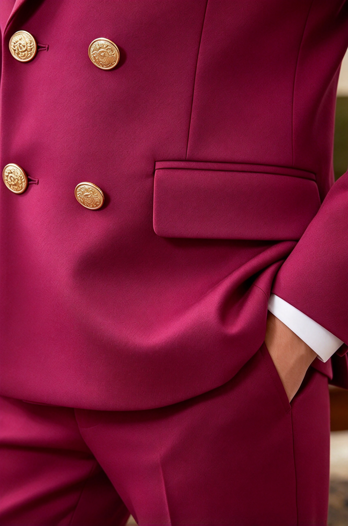 Magenta & Gold Button Double Breasted Suit 2 Piece Set