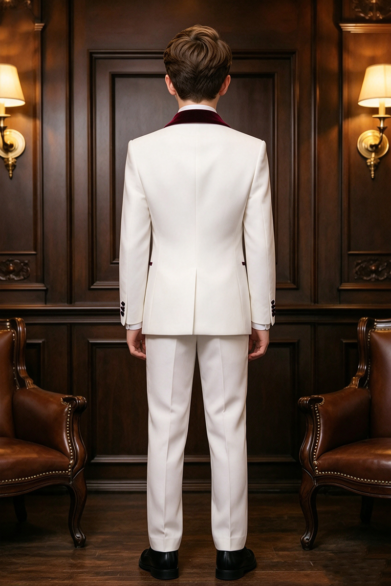 Boys White Velvet Shawl Lapel 3-Piece Suit