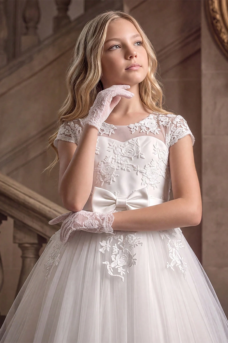 Girls White Tulle Flower Girl Dress for Weddings