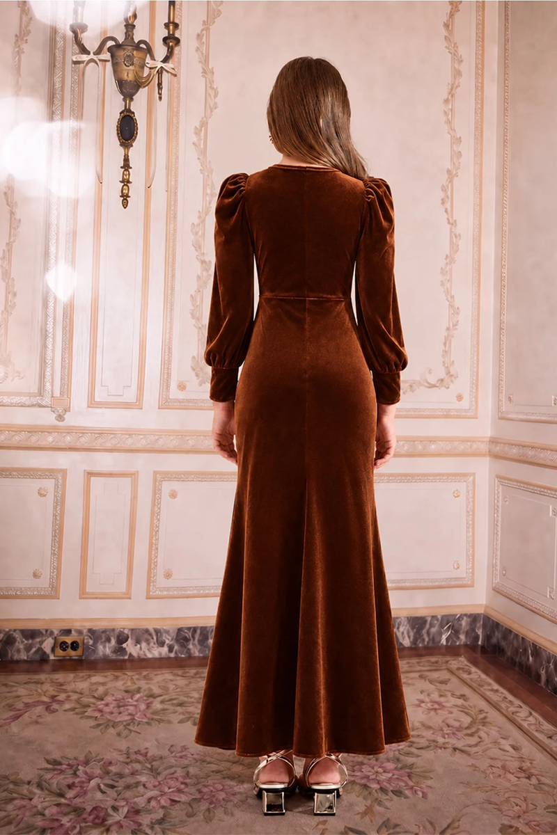 Girls Brown Velvet Mermaid Gown for Weddings