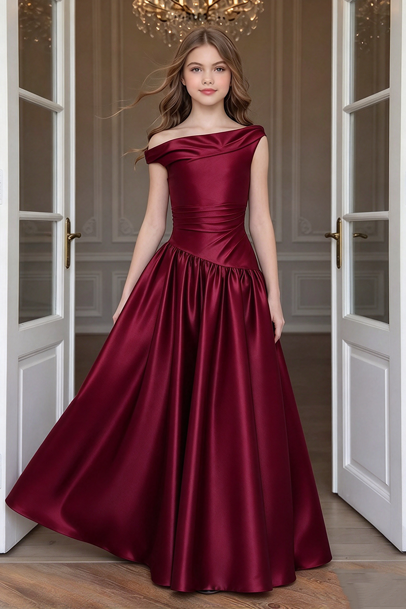 Girls Black Satin Off Shoulder Gown for Weddings