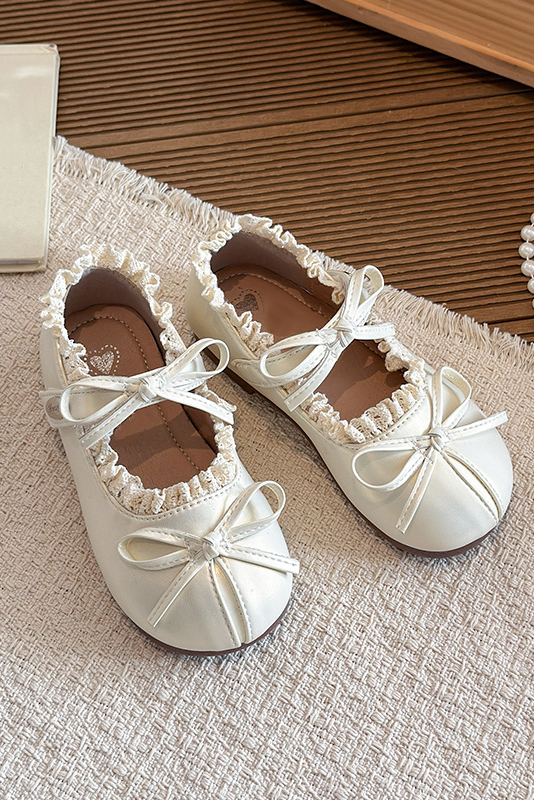 Ivory Cream PU Lace Bow Princess Mary Jane Shoes
