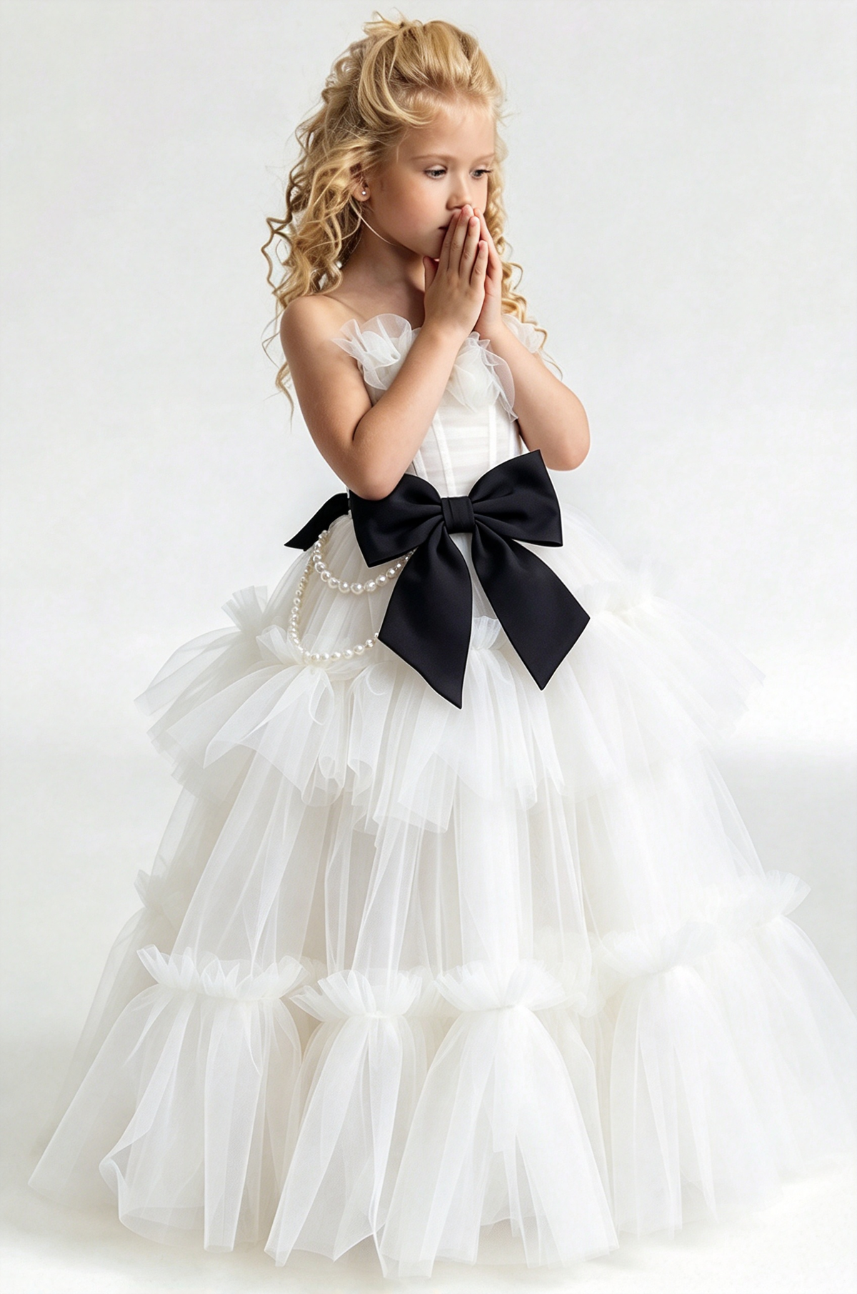 Apricot Pearl Tulle Black Velvet Boned Cake Dress