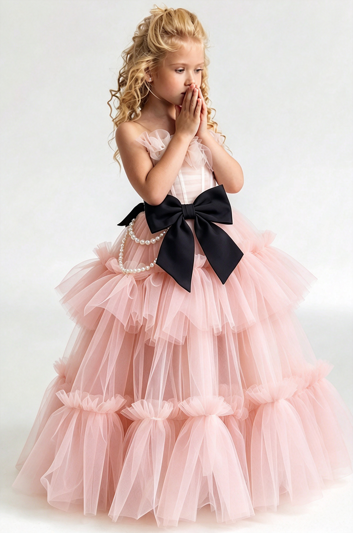 Apricot Pearl Tulle Black Velvet Boned Cake Dress